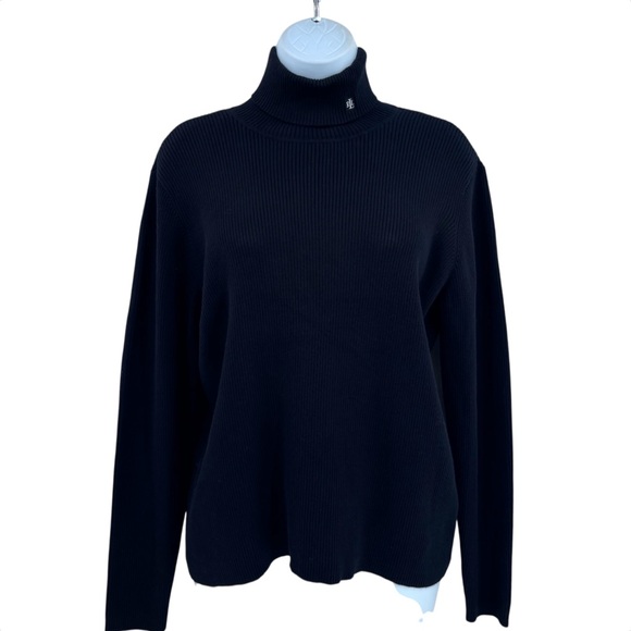 Lauren Ralph Lauren Black Ribbed Turtleneck Sweater Sz. XL - Picture 2 of 8
